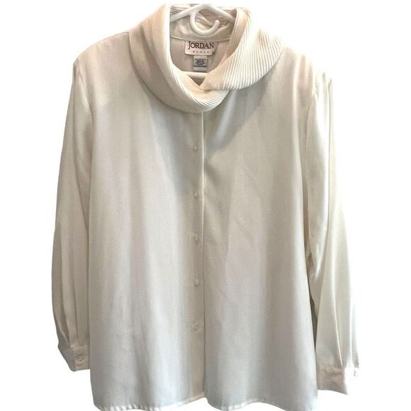 Jordan Women’s Eggshell Button Down Blouse Vtg Long Sleeve Size 20W/40 - Picture 1 of 10